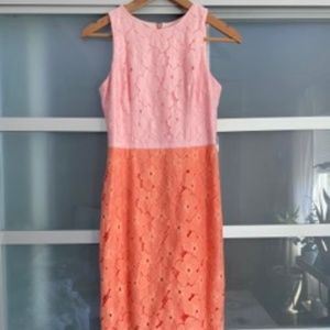 Maggy London Lace Overlay Color Block Size 2 Pink & Orange Dress